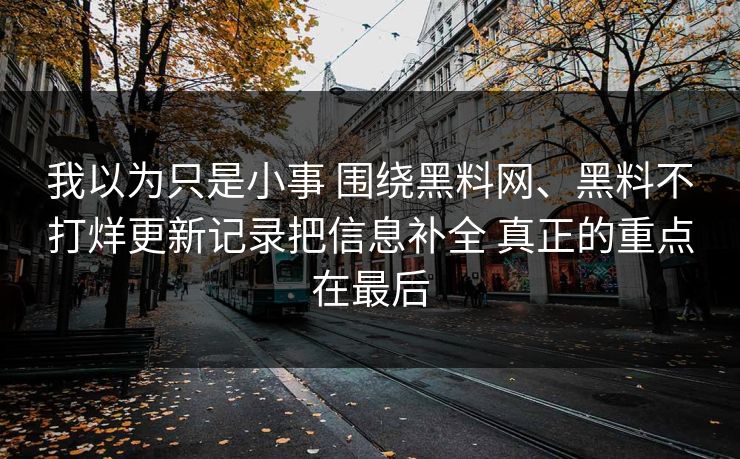 我以为只是小事 围绕黑料网、黑料不打烊更新记录把信息补全 真正的重点在最后