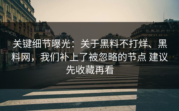 关键细节曝光：关于黑料不打烊、黑料网，我们补上了被忽略的节点 建议先收藏再看
