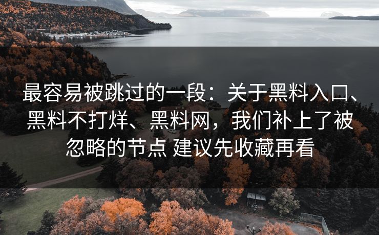 最容易被跳过的一段：关于黑料入口、黑料不打烊、黑料网，我们补上了被忽略的节点 建议先收藏再看