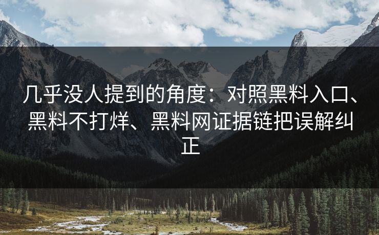 几乎没人提到的角度：对照黑料入口、黑料不打烊、黑料网证据链把误解纠正