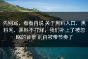先别骂，看看再说 关于黑料入口、黑料网、黑料不打烊，我们补上了被忽略的背景 别再被带节奏了