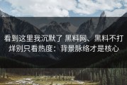 看到这里我沉默了 黑料网、黑料不打烊别只看热度：背景脉络才是核心