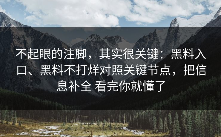 不起眼的注脚，其实很关键：黑料入口、黑料不打烊对照关键节点，把信息补全 看完你就懂了