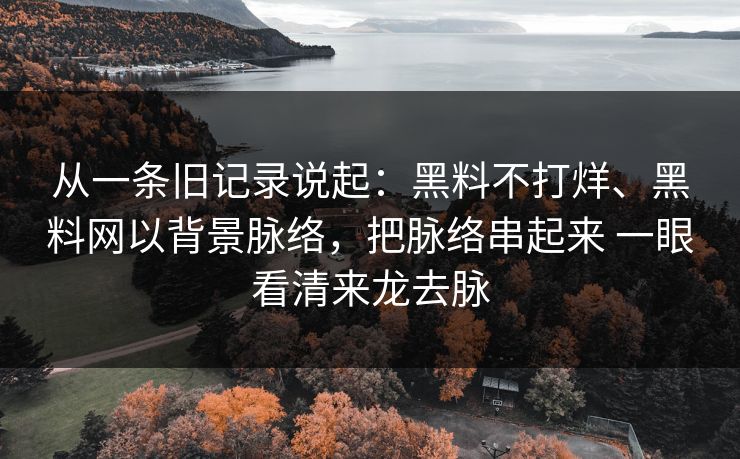 从一条旧记录说起：黑料不打烊、黑料网以背景脉络，把脉络串起来 一眼看清来龙去脉