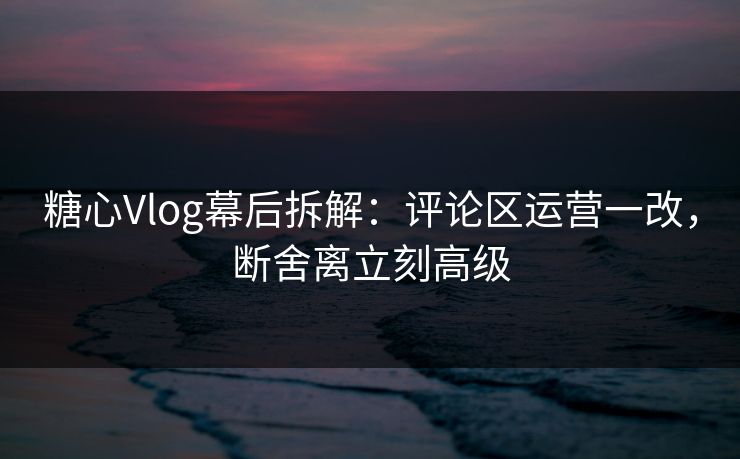 糖心Vlog幕后拆解：评论区运营一改，断舍离立刻高级