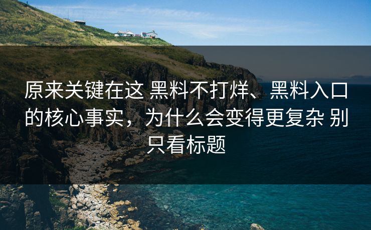 原来关键在这 黑料不打烊、黑料入口的核心事实，为什么会变得更复杂 别只看标题